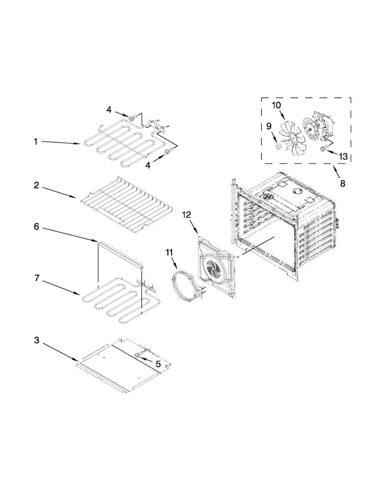 Internal Oven Parts Diagram and Parts List for MEW9530AS01  Maytag Wall Oven