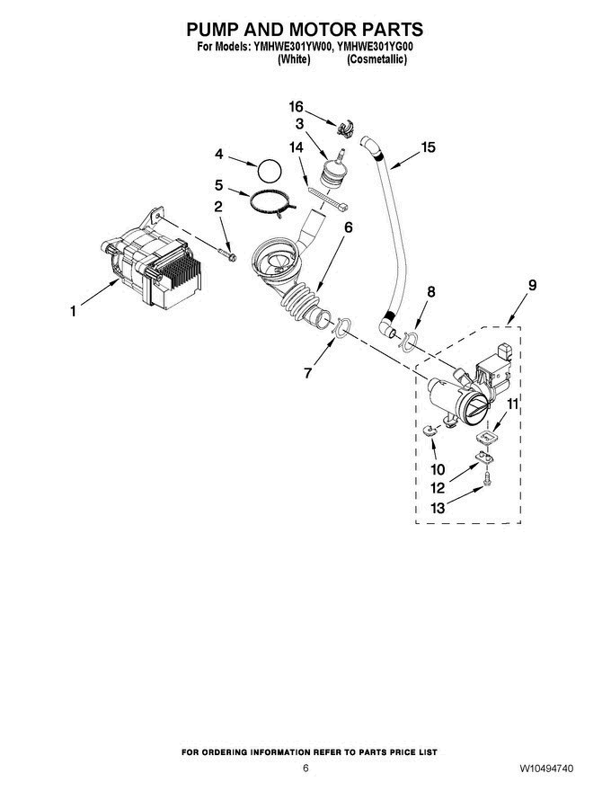 05 - Pump And Motor Parts Diagram and Parts List for YMHWE301YW00  Maytag Washer