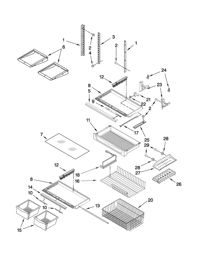 Shelf Parts Diagram and Parts List for AB2225PEKW5  Amana Refrigerator