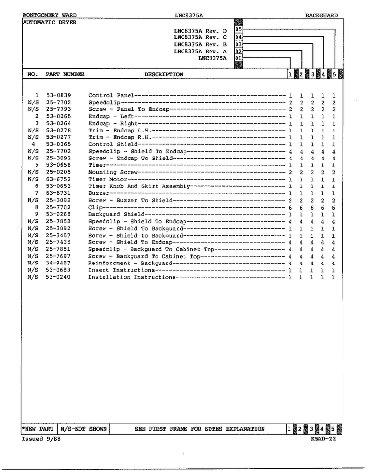 Backguard Page 2 Diagram and Parts List for 8375A REV D Norge Dryer