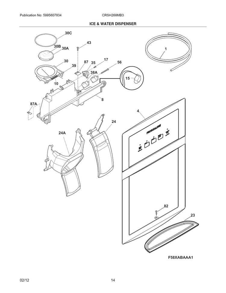 Ice & Water Dispenser Diagram and Parts List for CRSH268MB3  Crosley Refrigerator