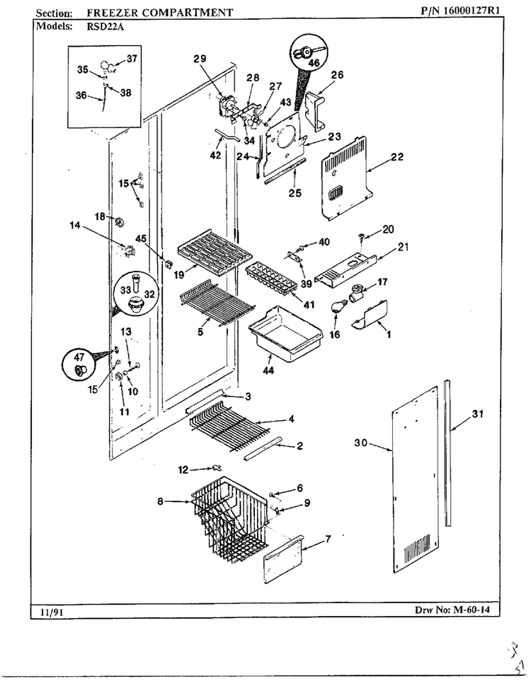 Freezer Compartment Diagram and Parts List for 22714  Maytag Refrigerator