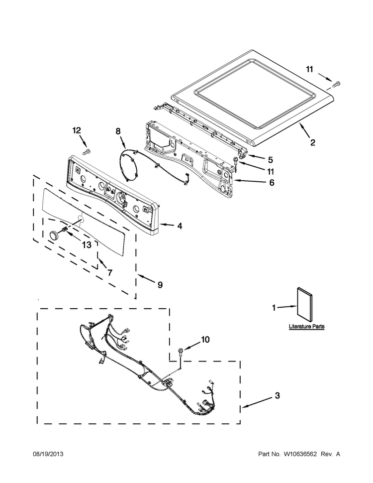 Top And Console Parts Diagram and Parts List for NED5700BW0  Amana Dryer