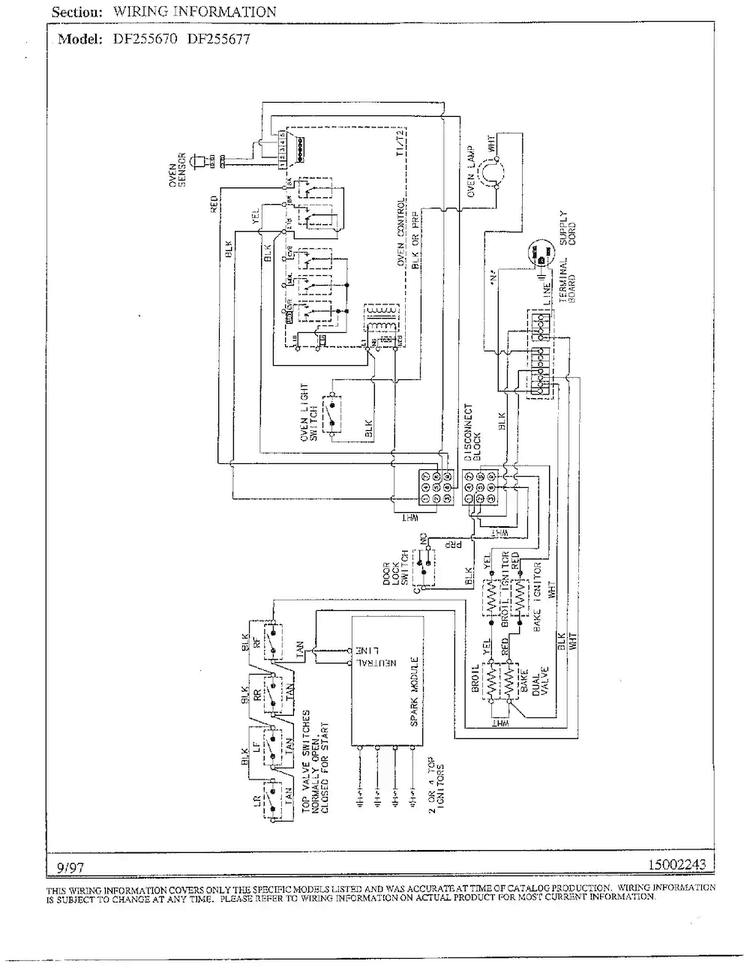 Wiring Information Diagram and Parts List for DF255670  Magic Chef Range
