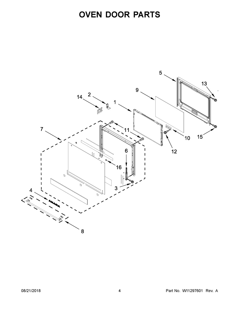 Oven Door Parts Diagram and Parts List for AWO6313SFW02  Maytag Wall Oven