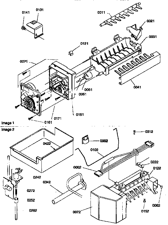 Ice Maker Assembly Diagram and Parts List for 77275-P1311201WE  Amana Refrigerator