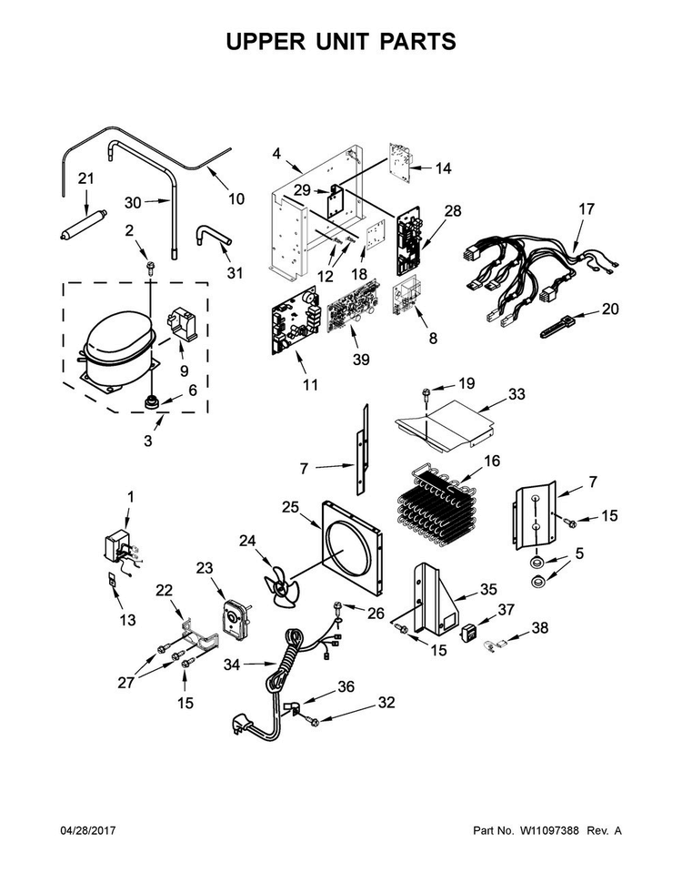 Upper Unit Parts Diagram and Parts List for JS42SSDUDE01  Jenn-Air Refrigerator