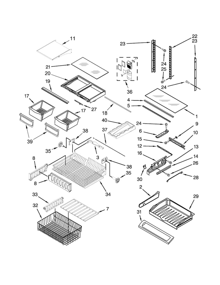 Shelf Parts Diagram and Parts List for JFC2089BEP00  Jenn-Air Refrigerator