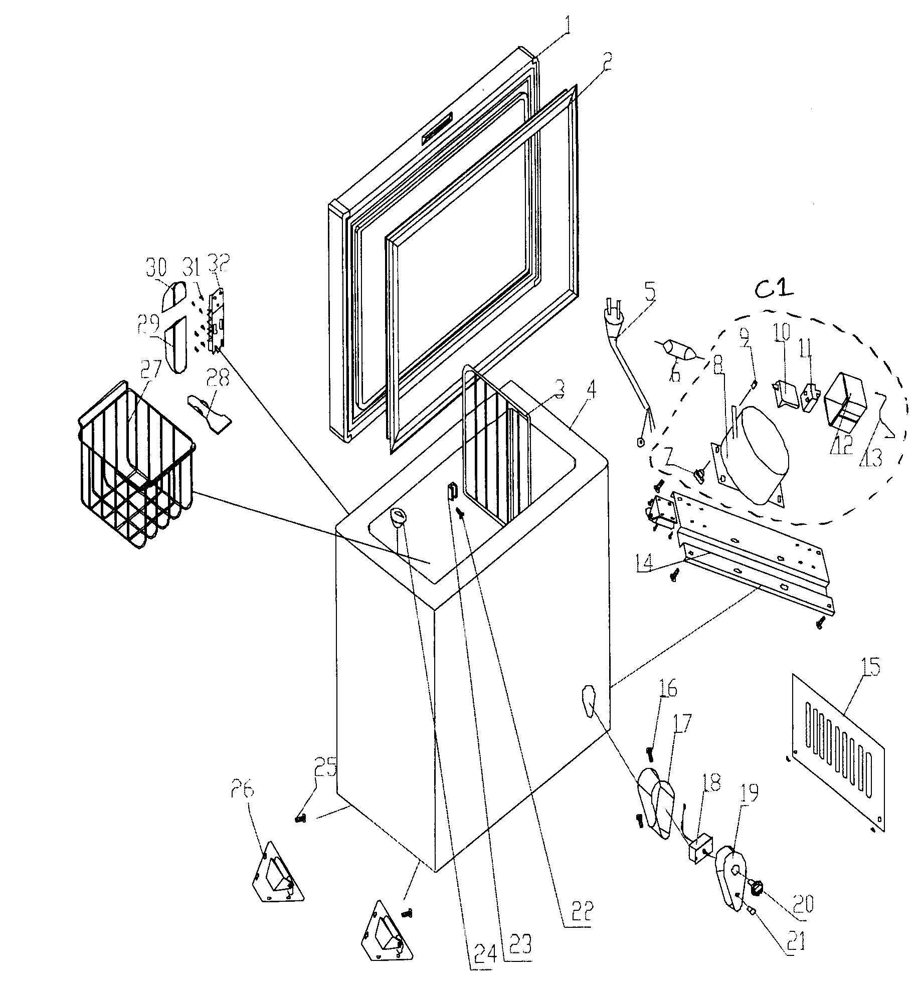 Cabinet Parts Diagram and Parts List for 25519502010  Kenmore Freezer