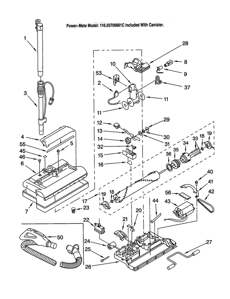 Power-mate Diagram and Parts List for 11620700001C  Kenmore Canister Vacuum