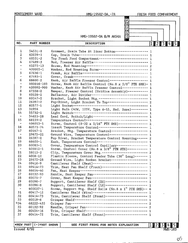 Fresh Food Compartment Page 2 Diagram and Parts List for 19502A  Admiral Refrigerator