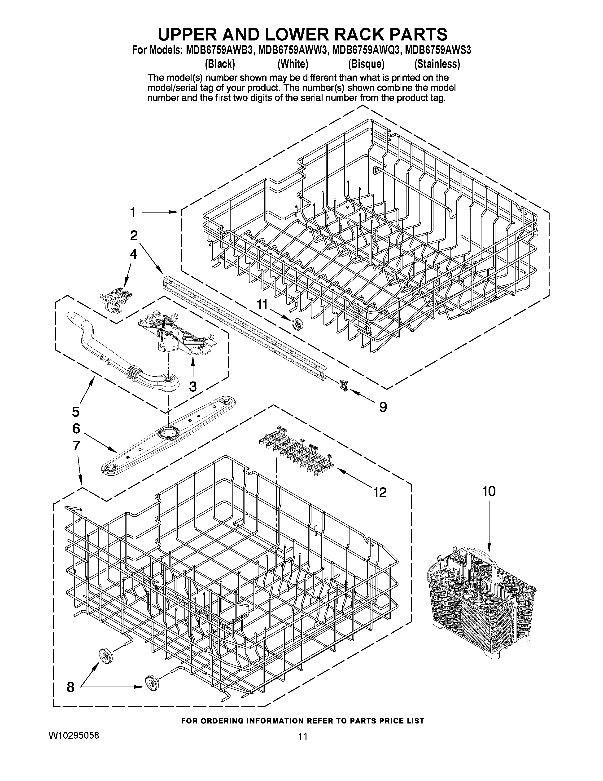 09 - UPPER AND LOWER RACK PARTS Diagram and Parts List for MDB6759AWW3  Maytag Dishwasher