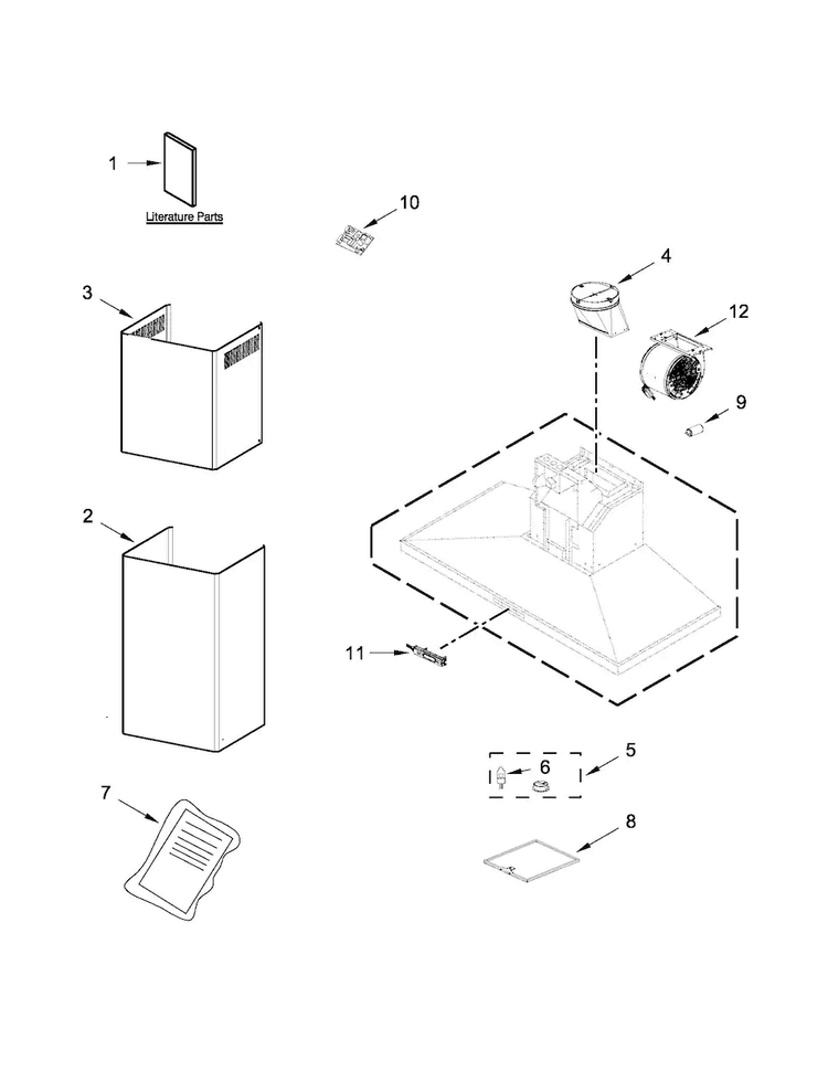 Hood Parts Diagram and Parts List for JXW8030WS1  Jenn-Air Range Hood