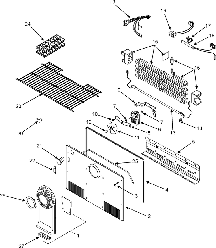 Freezer Compartment Diagram and Parts List for PTB1826ARW  Maytag Refrigerator