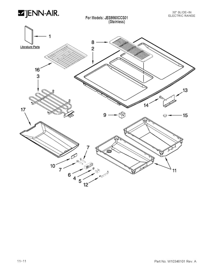 Cooktop Parts Diagram and Parts List for JES9860CCS01  Jenn-Air Range