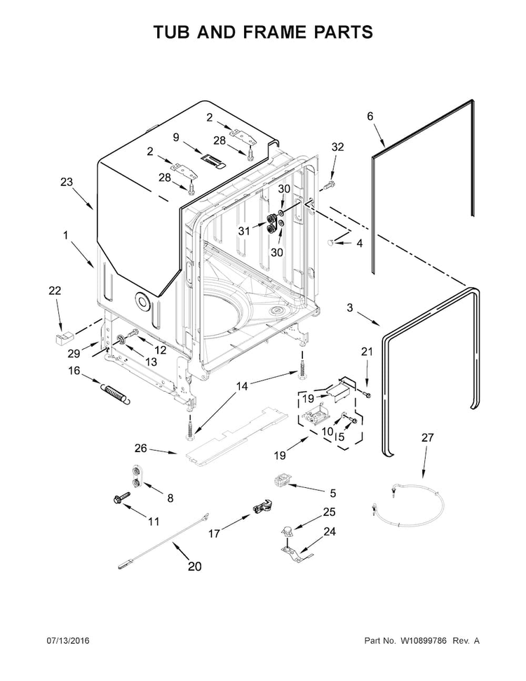 Tub And Frame Parts Diagram and Parts List for MDB4949SDZ0  Maytag Dishwasher