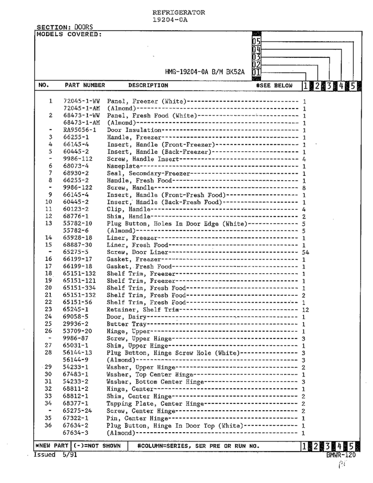 Doors Page 2 Diagram and Parts List for 19204-0A  Admiral Refrigerator