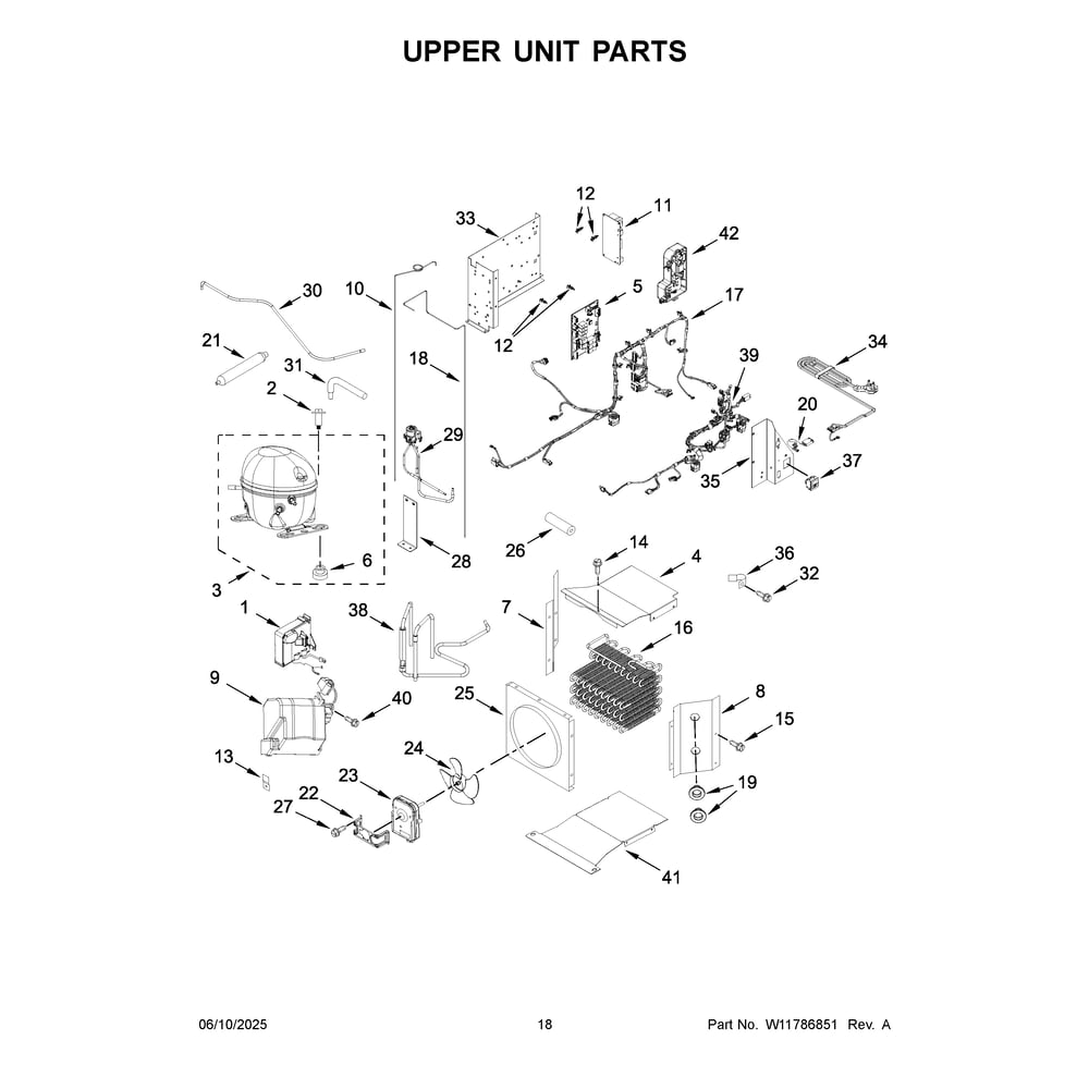 Upper Unit Parts Diagram and Parts List for JB36NXFXRE25  Jenn-Air Refrigerator