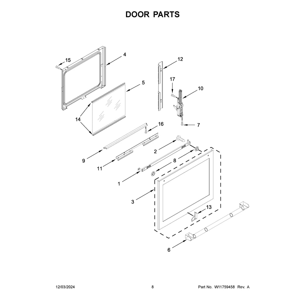 Door Parts Diagram and Parts List for JDS1450ML2  Jenn-Air Range