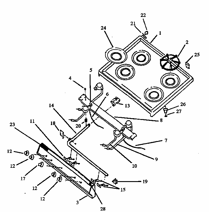 Top & Top Burner Assembly (with Spark) (gbk39fa/all) (sbk39fa/all) Diagram and Parts List for GBK39HG ALL Amana Range