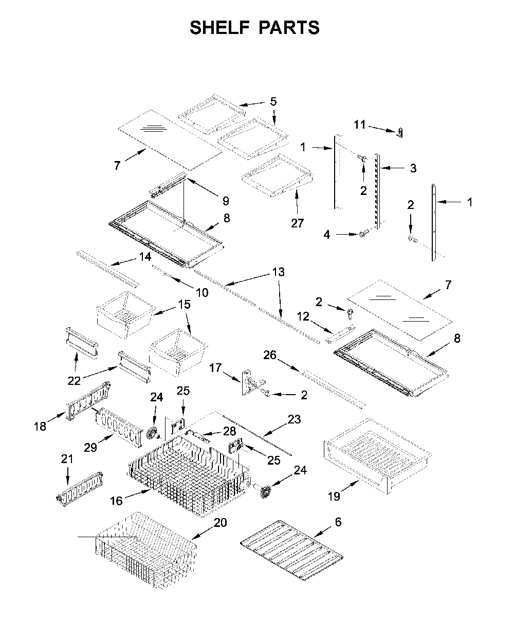 Shelf Parts Diagram and Parts List for 59679343511  Kenmore Refrigerator