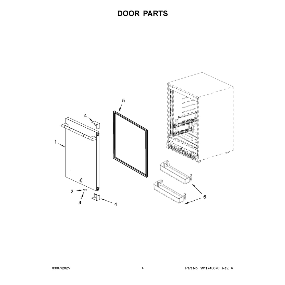 Door Parts Diagram and Parts List for JURFL242HL02  Jenn-Air Wine and Beverage Cooler