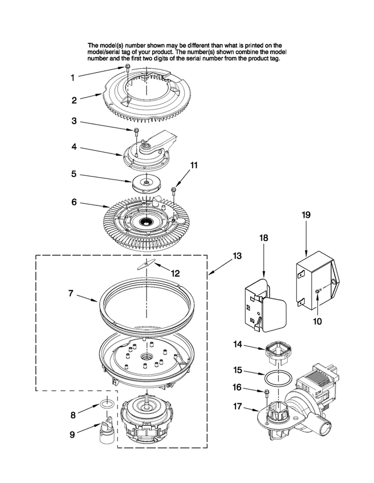Pump And Motor Parts Diagram and Parts List for ADB2500AWQ2  Amana Dishwasher