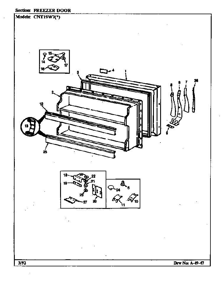 Freezer Door Diagram and Parts List for CNT19W7A CC56A Crosley Refrigerator