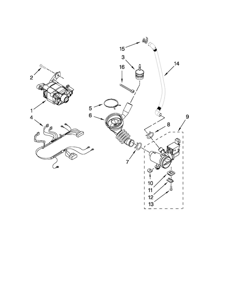 Pump And Motor Parts Diagram and Parts List for MLE20PDBZW0  Maytag Washer Dryer Combo