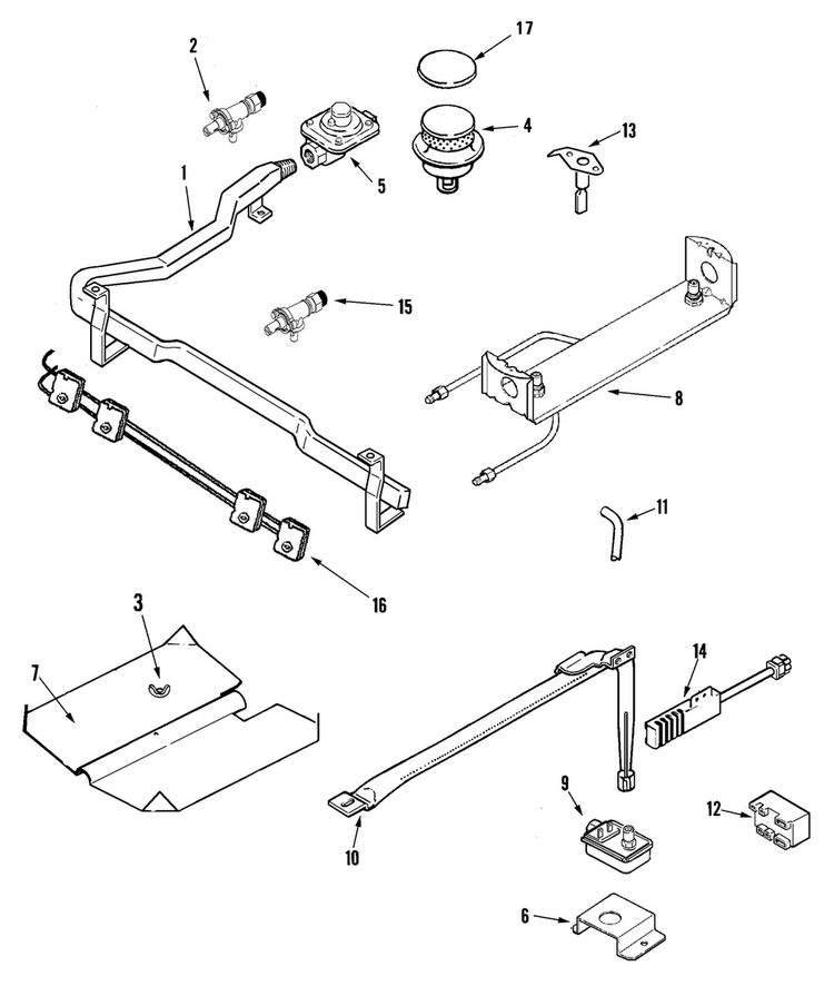 Gas Controls Diagram and Parts List for MGRH451BDW  Maytag Range