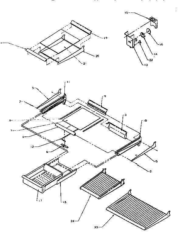 Cabinet Shelving Diagram and Parts List for TH18S3W-P1195301W  Amana Refrigerator