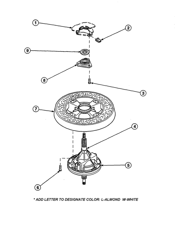 Transmission And Balancing Ring Diagram and Parts List for CW8203W2-PCW8203W2B  Crosley Washer