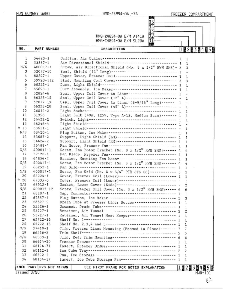Freezer Compartment Page 2 Diagram and Parts List for 24894A-OA  Admiral Refrigerator