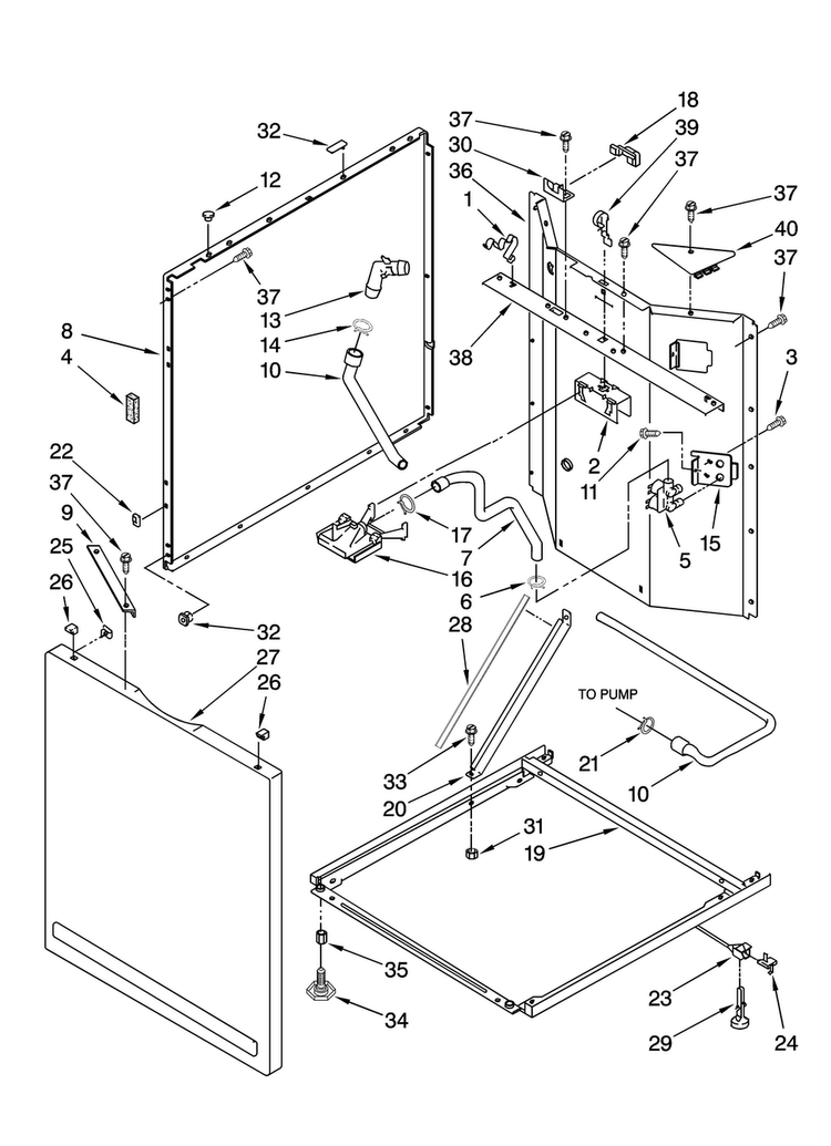 Washer Cabinet Parts Diagram and Parts List for MET3800TW2  Maytag Washer Dryer Combo