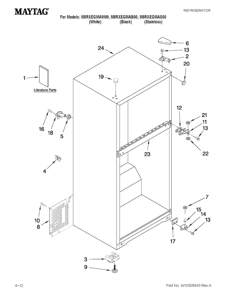 Cabinet Parts Diagram and Parts List for M8RXEGMAB00  Maytag Refrigerator