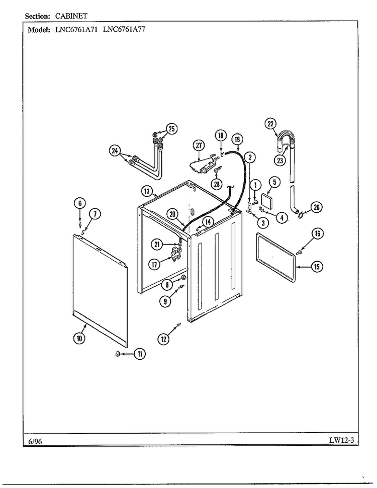 Cabinet Diagram and Parts List for LNC6761A71  Admiral Washer