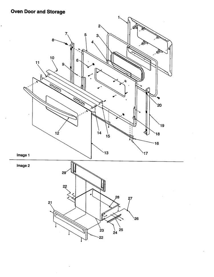 Oven Door And Storage Diagram and Parts List for ART6002L-P1143686NL  Amana Range