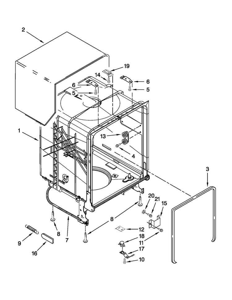 Tub And Frame Parts Diagram and Parts List for MDB4409PAW0  Maytag Dishwasher