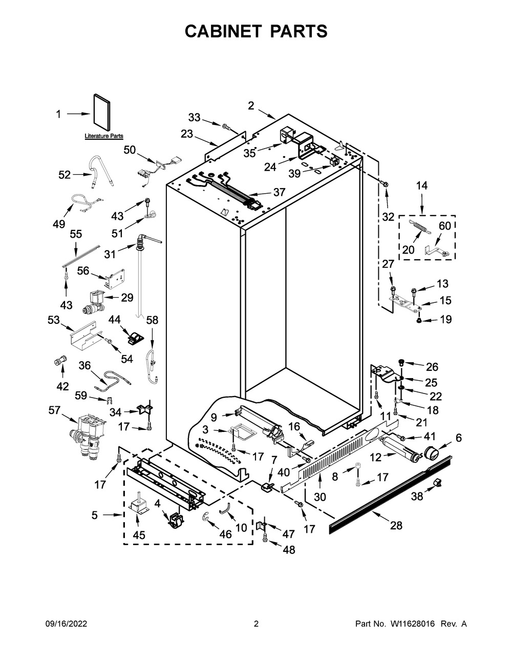 Cabinet Parts Diagram and Parts List for JBSS42E22L00  Jenn-Air Refrigerator