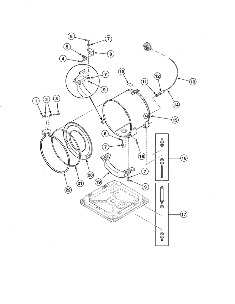 Outer Tub/front & Clamp Ring Diagram and Parts List for SWF261WH  Speed Queen Washer