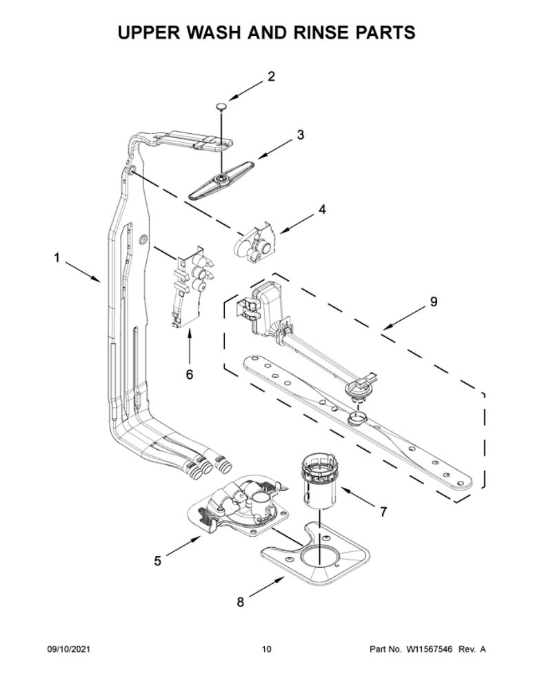 Upper Wash And Rinse Parts Diagram and Parts List for JDPSS245LX0  Maytag Dishwasher