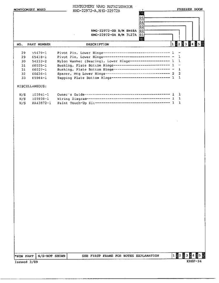 Freezer Door Assembly Page 3 Diagram and Parts List for 22972A  Admiral Refrigerator