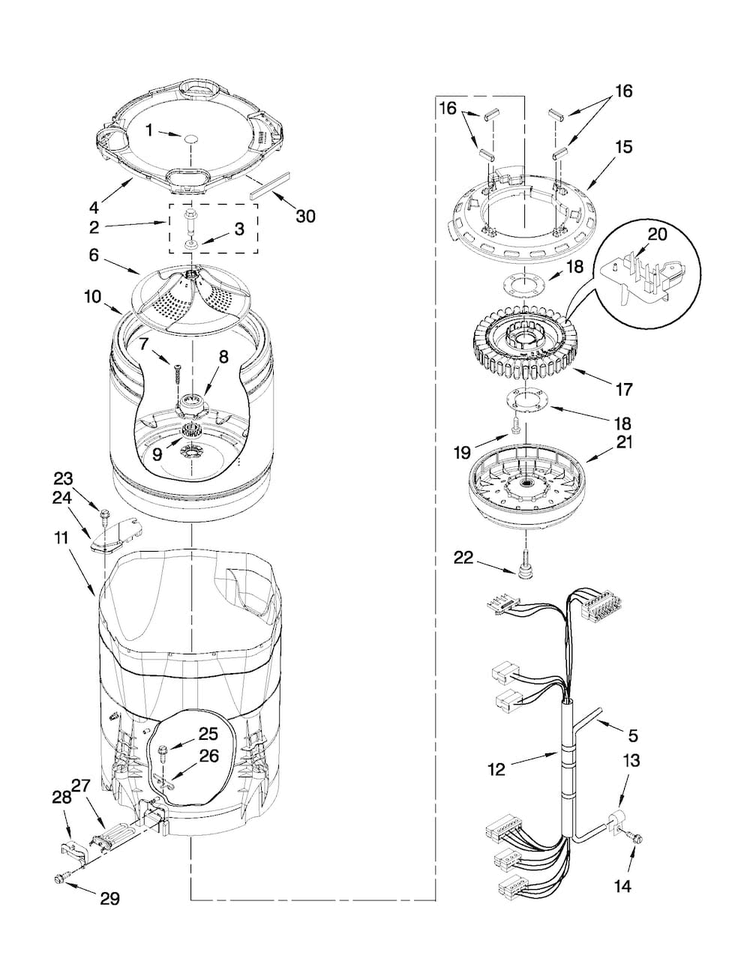 Motor, Basket And Tub Parts Diagram and Parts List for MVWB850WQ2  Maytag Washer