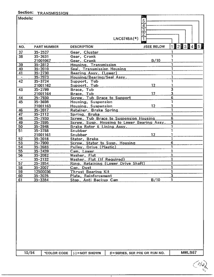Transmission Page 3 Diagram and Parts List for 6748A  Norge Washer