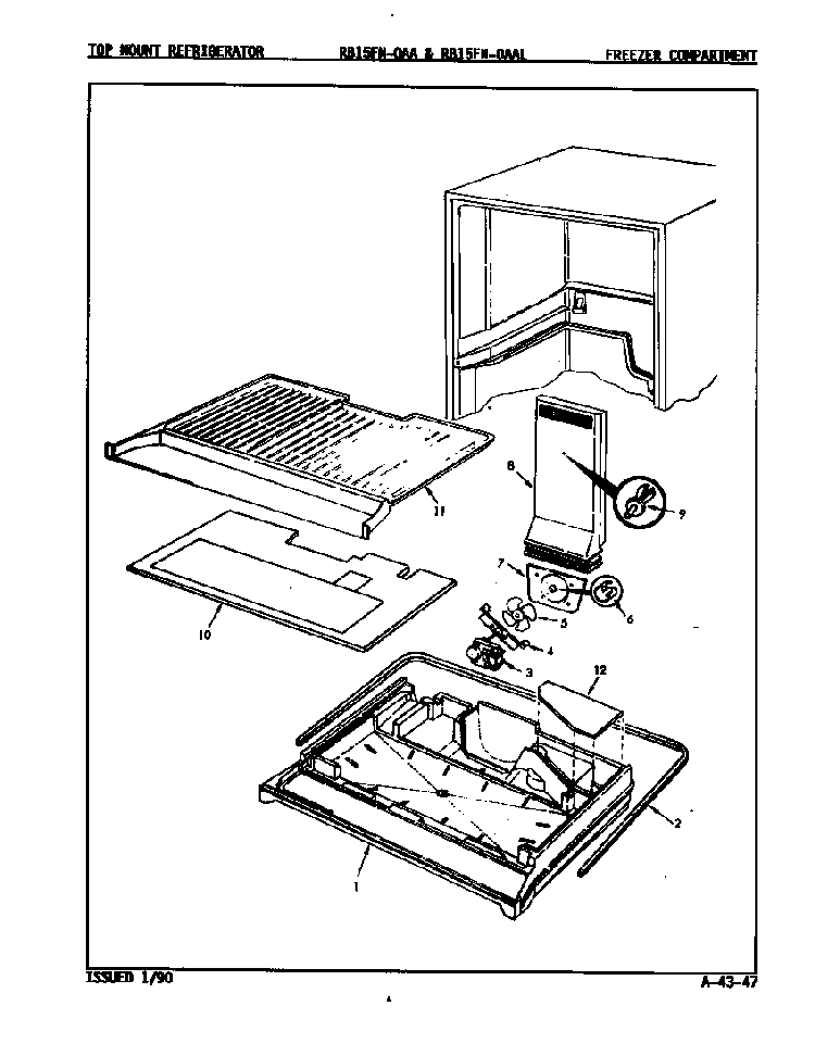 Freezer Compartment Diagram and Parts List for RB15FA-0AA 8C48A Magic Chef Refrigerator