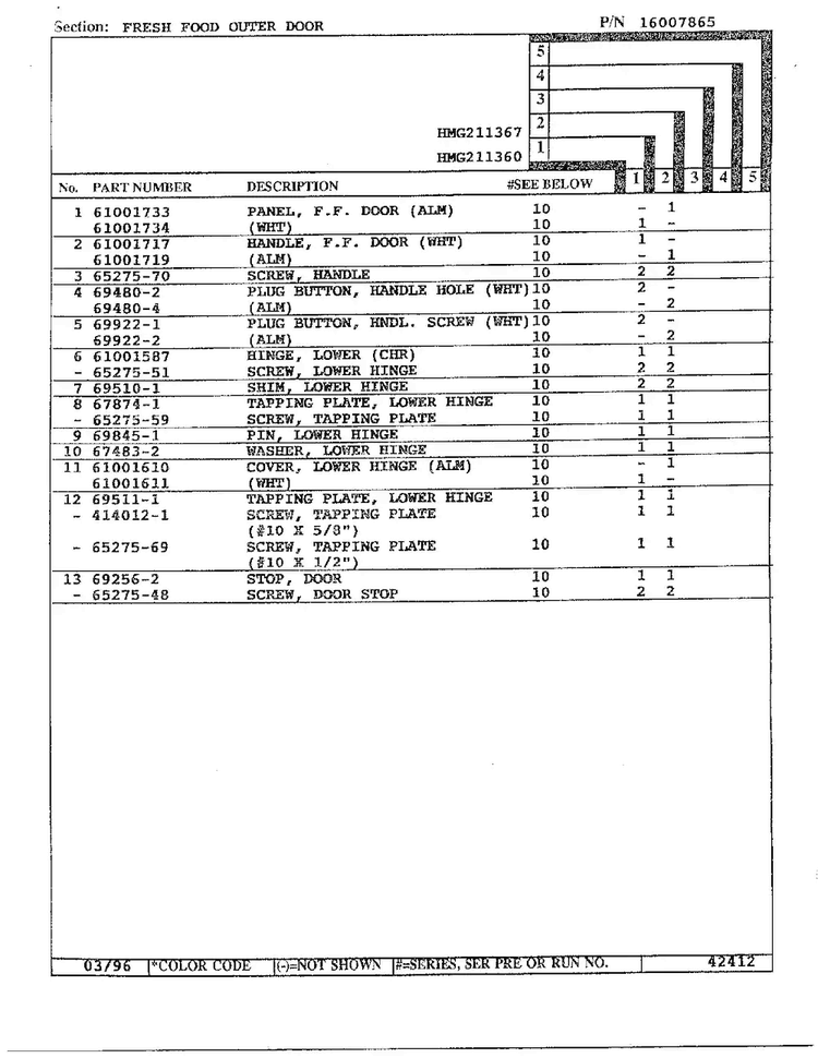 Fresh Food Outer Door Page 2 Diagram and Parts List for HMG211360  Admiral Refrigerator