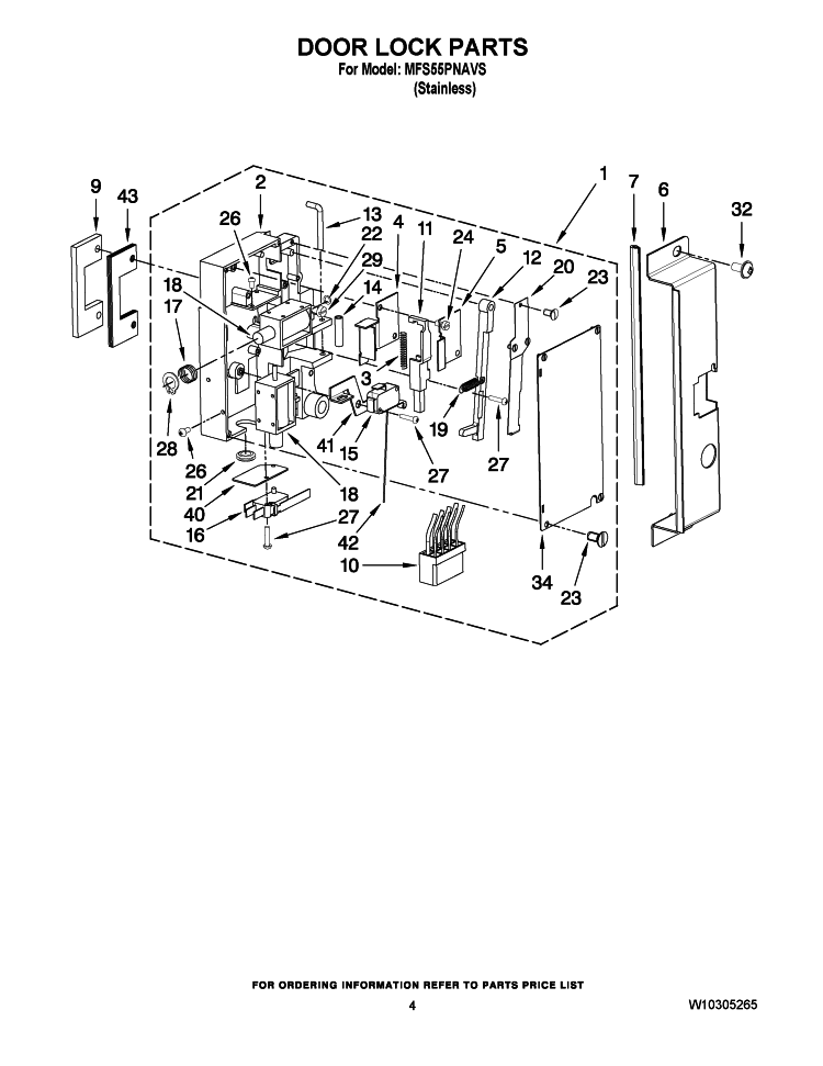 DOOR LOCK PARTS Diagram and Parts List for MFS55PNAVS  Maytag Washer