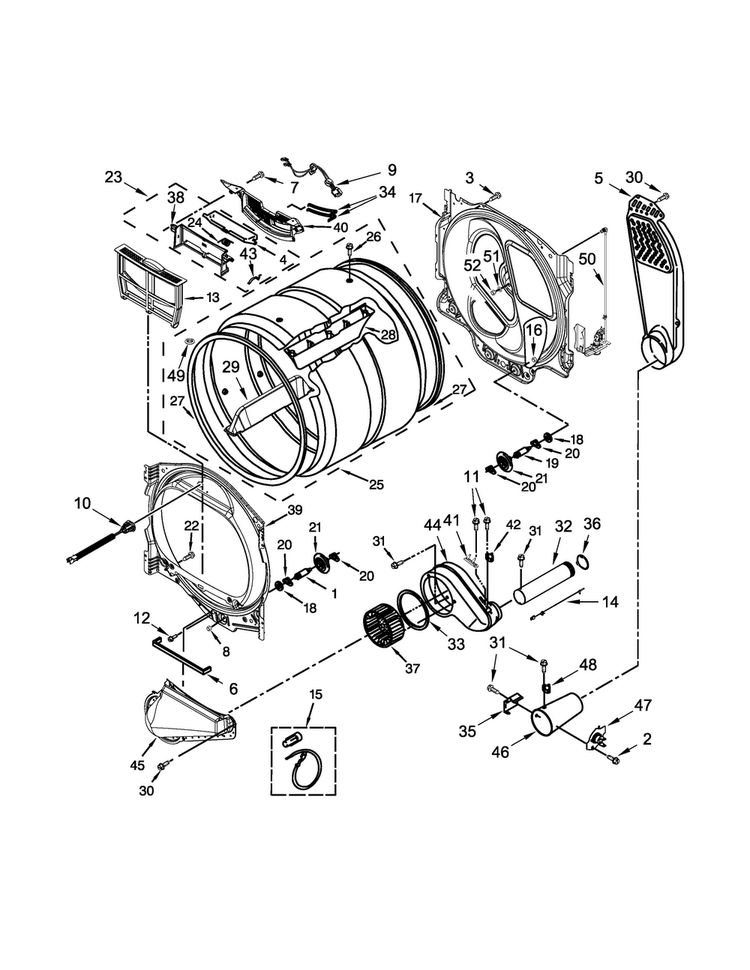 Bulkhead Parts Diagram and Parts List for 7MMGDB855EC0  Maytag Dryer
