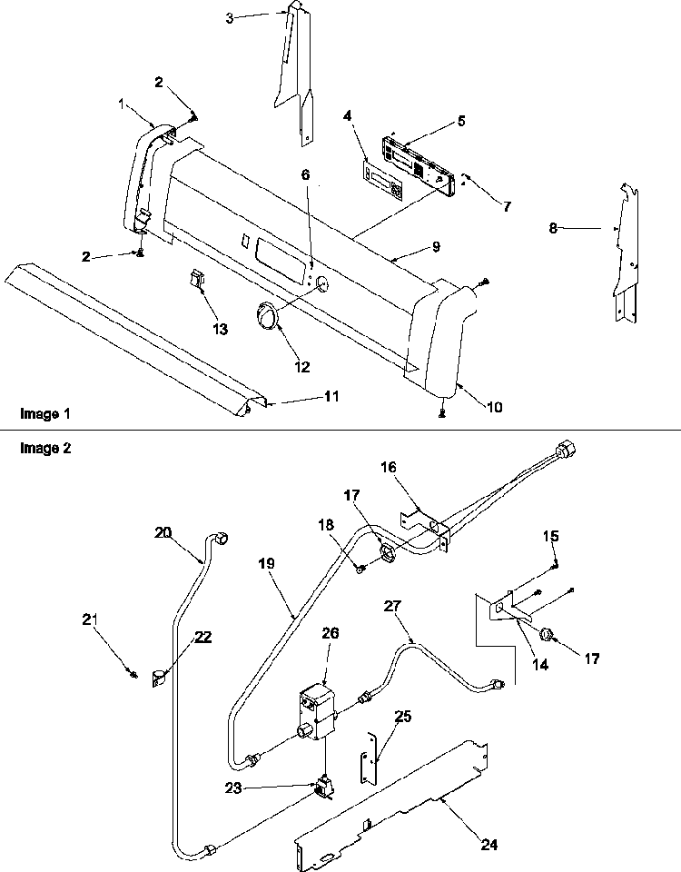 Backguard And Gas Supply Diagram and Parts List for ARG7202E-P1143378NE  Amana Range