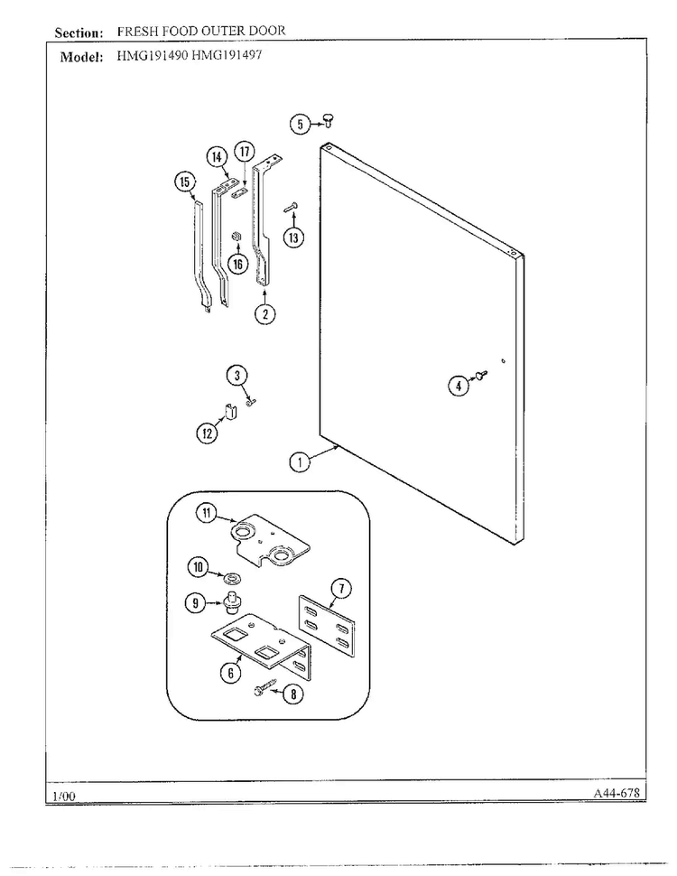 Fresh Food Outer Door Diagram and Parts List for HMG191490  Admiral Refrigerator